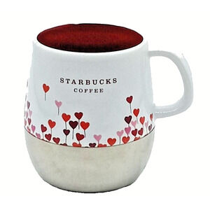 STARBUCKS Heart Balloons Mug Coffee Cup Metal Bottom 14oz Ceramic